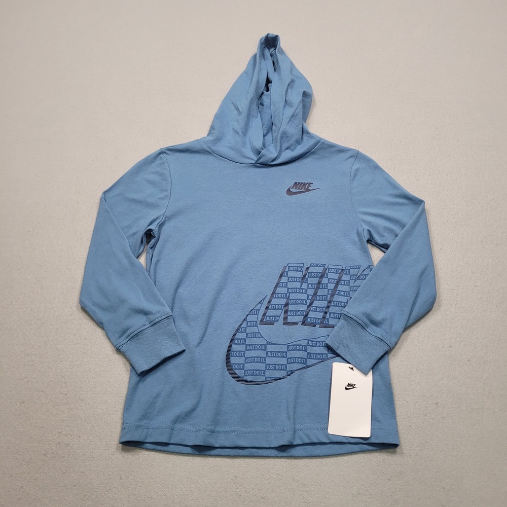 Nike Aegean Blue Boys Just Do It Graphic Hooded Long Sleeve Shirt 86M293-BKZ 7